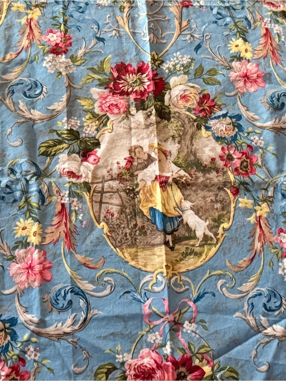Richloom Platinum Collection Blue Floral Fragonard Screen Cotton Remnant 54 × 26
